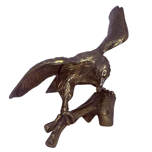 Vtg Solid Brass Eagle Sculpture 15.5" Tall Patriotic Statue Mid Century Decor - Picture 4 of 16